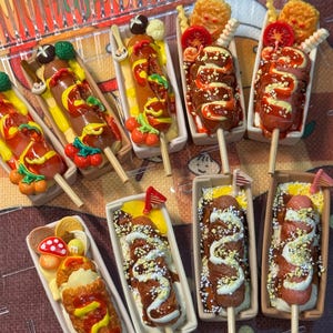 Mini Street Food Sausage Magnets, Grilled Sausage, Cheese Corn Dog, Realistic Food Fridge Magnets, Korean, Taiwanese & German-Style Snacks