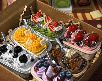 Mini Gelato Fridge Magnet Set, Fake Food Ice Cream Cup, Cute Dorm Room Decor, Dessert Aesthetic Gift, Kitchen & Desk Decor
