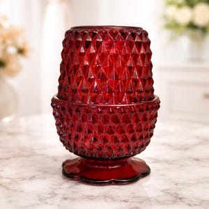 Lámpara de hadas vintage color rojo rubí/portavelas de cristal Indiana con punta de diamante (pequeño parpadeo)