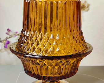 Vintage Indiana Glass Amber Fairy Lamp | Mid-Century Diamond Point