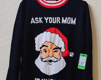 Suéter de Natal Feio Masculino Tipsy Elves Tamanho Pequeno Novo com Etiqueta Papai Noel Pergunte à sua mãe se eu sou real