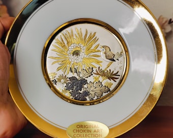 Vintage Chokin Art Plate – 24K Gold Bird & Floral Porcelain, Made