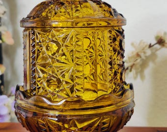 Vintage Amber Fairy Lamp | Indiana Glass Starburst Candle Holder (a few flea bites)
