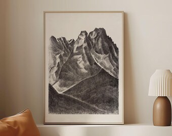 Póster vintage de la montaña Waxenstein, arte mural minimalista, obra modernista para amantes del arte, decoración del hogar, descarga digital.