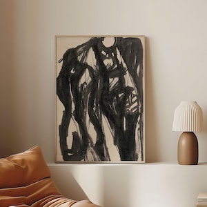 Abstract Ink Drawing Poster, Vintage Minimalist Wall Art, Expressionist Artwork, Modern Home Decor, Digital Download