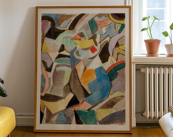 Pintura abstracta colorida, arte mural geométrico vintage, póster del movimiento expresionista, impresión moderna para decoración del hogar, descarga digital