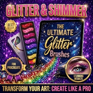 Glitter Shimmer and Sparkle Procreate Brushes | Shiny Texture Brush Set | Color Palettes | Sparkle, Glow & effects | Instant Download