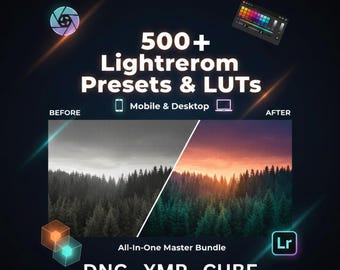 500 Lightroom Presets & LUTs Master Bundle | Mobile and Desktop | All-in-One Photo and Video Editing Pack | DNG, XMP, CUBE