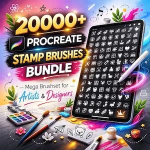 Bundel met meer dan 20.000 Procreate-stempelpenselen | Mega-penseelset voor tekenen, dieren, bloemen, doodles, tatoeages en digitaal ontwerp | Direct te downloaden