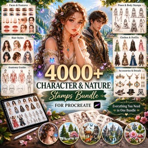 4000+ Character & Nature Stamps Bundle for Procreate | Clothes, Jewelry, Poses, Body Stamps, Anatomy, Hats and Shoes Mega Bundle