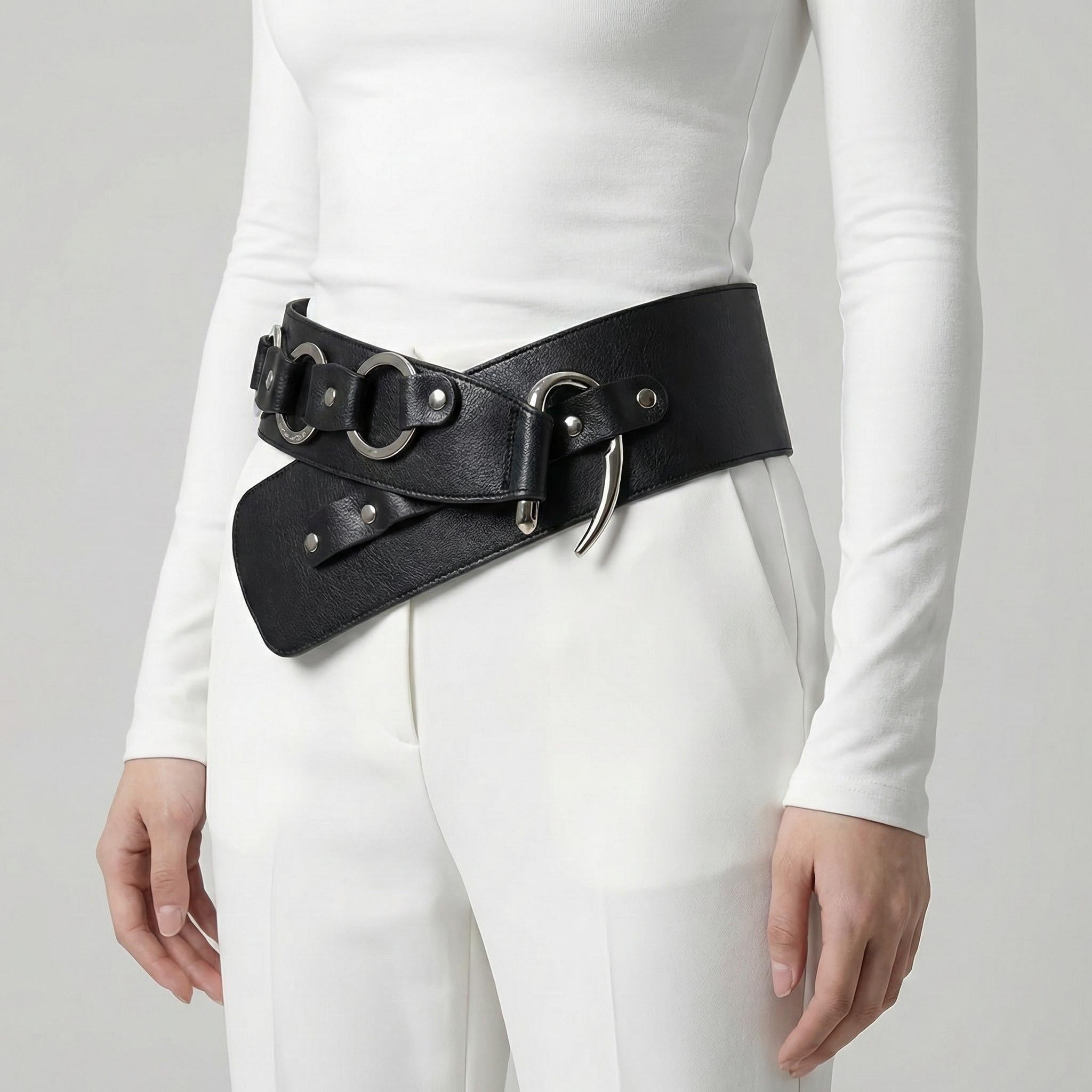 Cintura vintage gotica punk – Elegante fascia in pelle con fibbia a luna e stella per uomini e donne – Y2K cintura decorativa per jeans e pantaloni