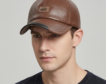 Mens Vintage Faux Leather Baseball Cap - Adjustable Snapback