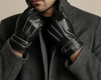 Men's Waterproof PU Leather Fleece Gloves - Winter Driving