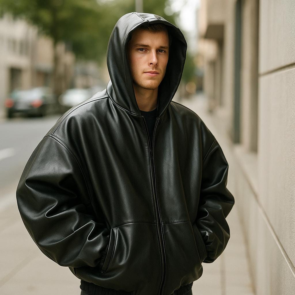 Oversized Black PU Leather Hoodie – Unisex Y2K Streetwear Jacket