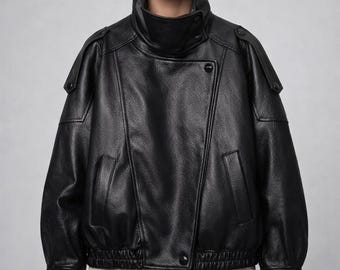 Vintage Style PU Leather Jacket - Mandarin Collar, Zipper Outerwear