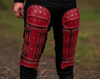 Medieval Style Leather Leg Armor: Steampunk LARP Greaves