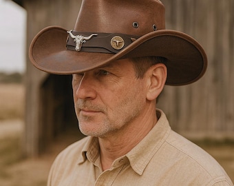 Vintage Style Cowboy Hat - Wide Brim PU Leather Western Hat (56-58CM)