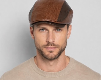 Newsboy Cap Men Leather Flat Cap | Retro British Baker Boy Hat | Vintage Gatsby Style Driver Cap | Gift for Him