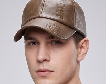 Men's Faux Leather Baseball Cap – Adjustable Snapback Streetwear Hat