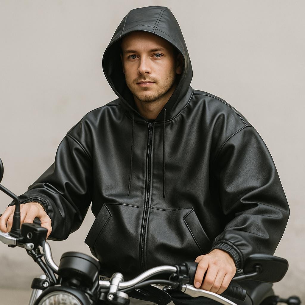 Oversized Black PU Leather Hoodie – Unisex Y2K Streetwear Jacket