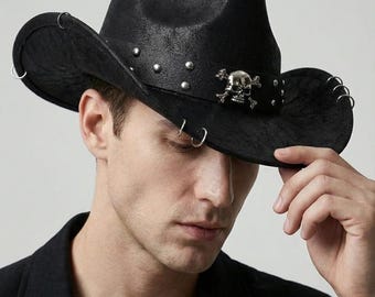 Unisex Faux Leather Gothic Style Hat - Streetwear Cowboy Western Hat - Trendy Men Cap