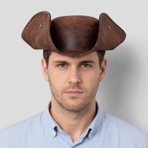 Tricorn Hat Faux Leather | Colonial Pirate Costume Hat Halloween Cosplay | Renaissance Festival Historical Captain Hat | Adult Costume Acces