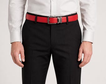 Automatic Buckle Leather Belt | Click Ratchet Belt Adjustable Fit | Business Casual Dress Belt for Men and Women | Classic Work Belt