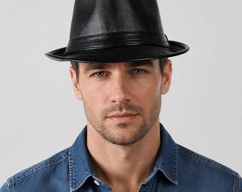 Leather Fedora Hat Wide Brim | Unisex Structured Crown Jazz Hat | Vintage Inspired Dress Hat Men Women