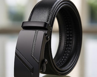 Men's Automatic Ratchet Split Leather Belt – Adjustable Black Buckle