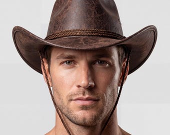 Faux Leather Distressed Cowboy Hat – Western Rodeo Rancher Style, Adjustable Brim