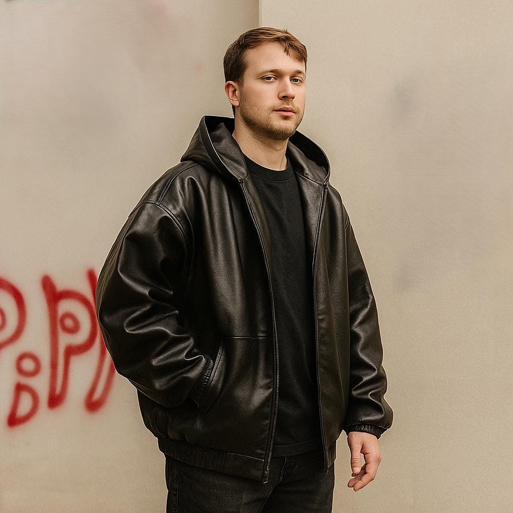 Oversized Black PU Leather Hoodie – Unisex Y2K Streetwear Jacket