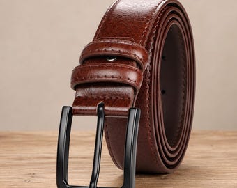 Pin Buckle Leather Belt | Faux Leather Casual Dress Belt | Reinforced Stitching Retro Style | Father's Day Gift for Him