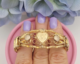 1940s Gold Sweetheart Expansion Bracelet DFB Carmen Signed WWII