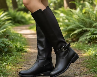 Botas altas de cuero negro hechas a mano | Ajuste personalizado | Calzado largo de cuero