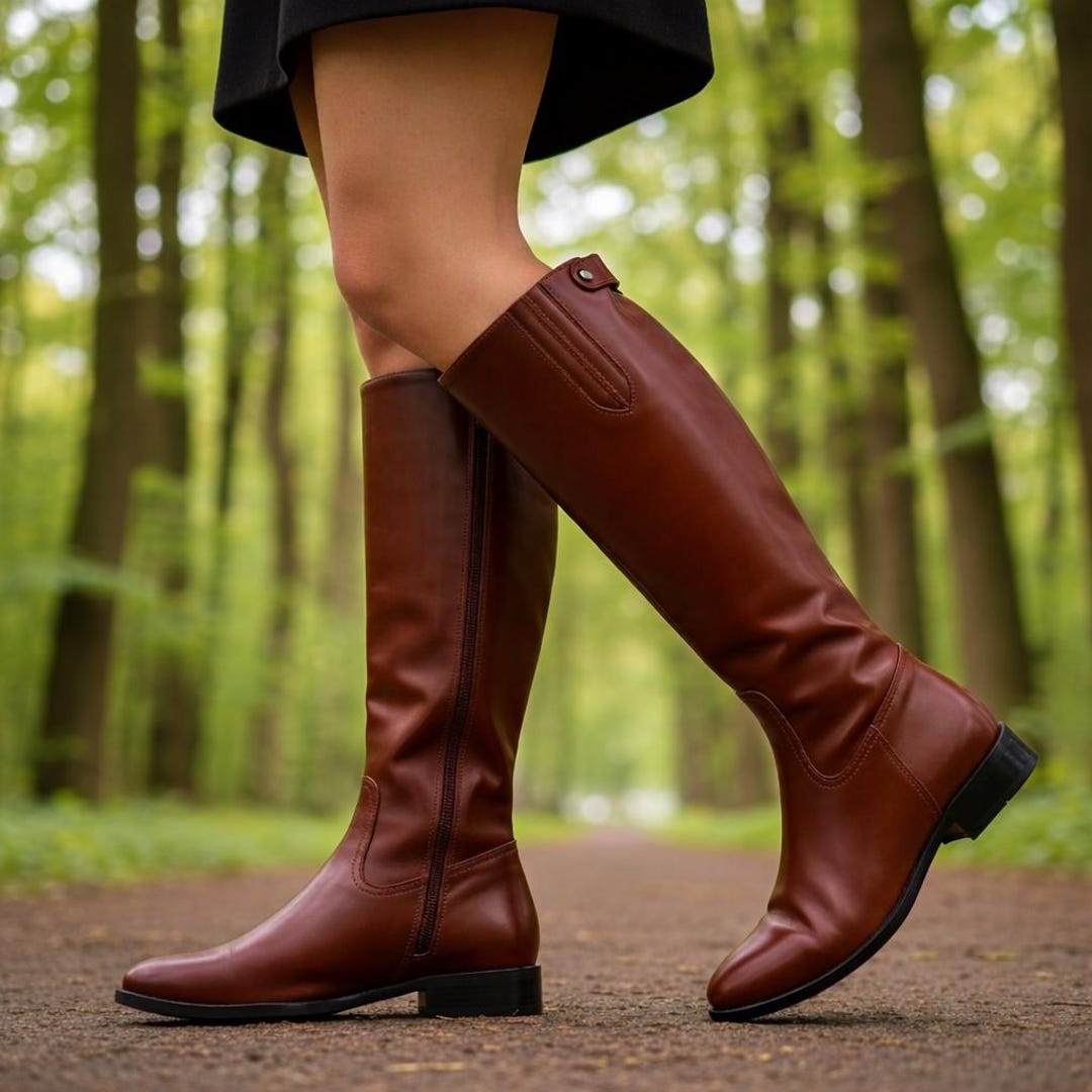 Handmade Brown Knee High Leather Boots | Custom Women's Riding Boots ...