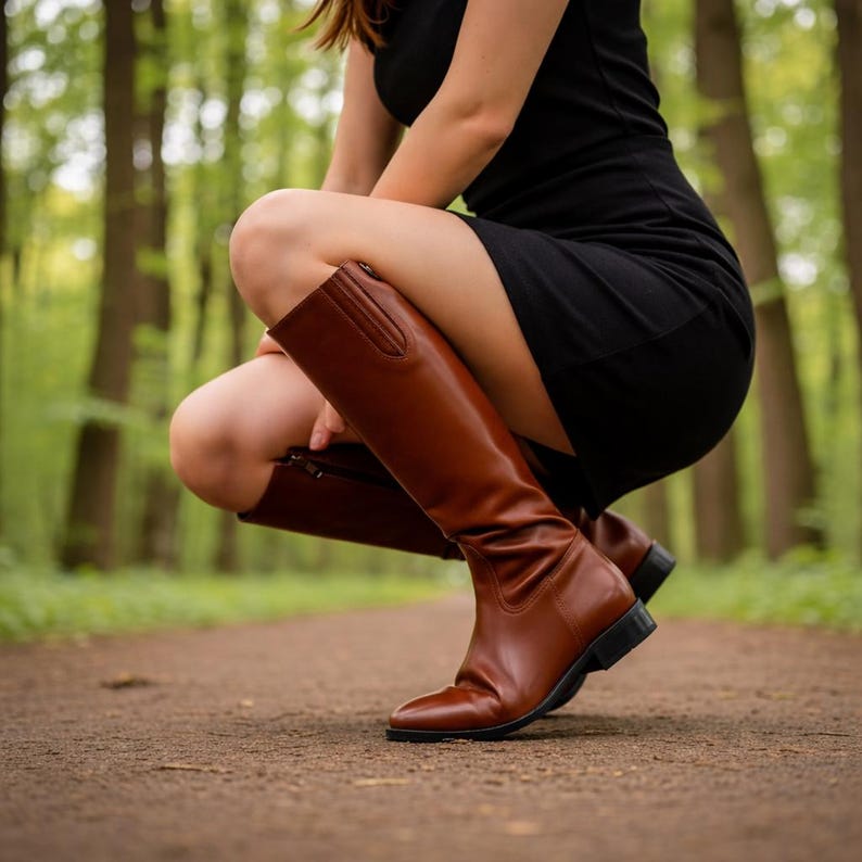 Handmade Brown Knee High Leather Boots | Custom Women's Riding Boots ...
