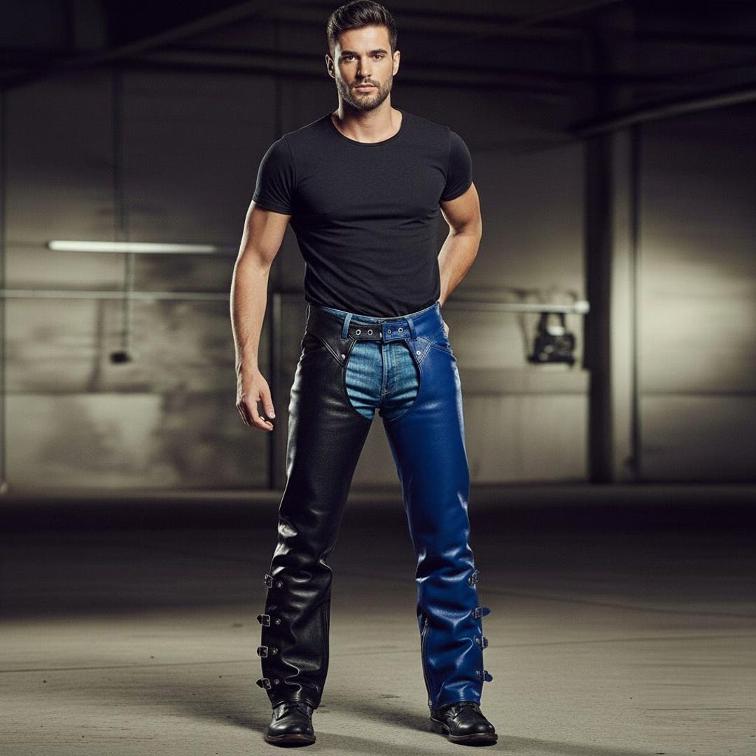 Men’s Black and Blue Leather Chaps | Two-Tone Handmade Genuine Leather ...