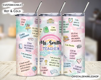 Personalized Teacher Daily Affirmations Tumbler , Positive Affirmations , Gift For Teacher , Favorite Teacher, Appreciation Gift, Customized