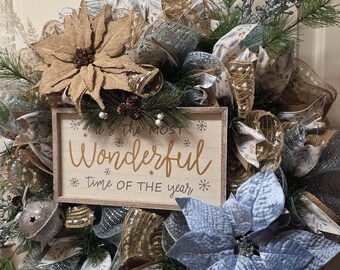 Blue Winter Burlap Wreath for Front Door, Snowflake Wreath, Snowflake ...