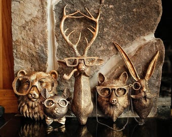 Bronze Animal Head Wall Hook – Rustic Resin Sculpture, Deer Decor