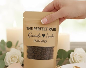 Die perfekte Mischung Kaffee-Hochzeits-Bevorzugungs-Beutel - Brautpartybevorzugung, Kaffee-Bevorzugungsbeutel, wiederverschließbarer Kaffeebeutel, personalisiertes Hochzeitsbevorzugung