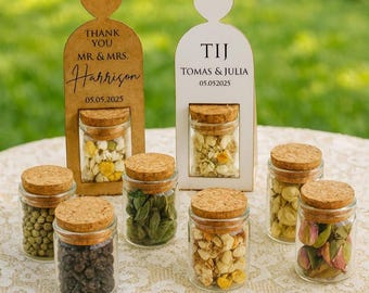 Wedding tea favors for guests, bulk gifts, rustic wedding favor, personalized favors, wood favors, tea jars, unique gift, thank you gifts