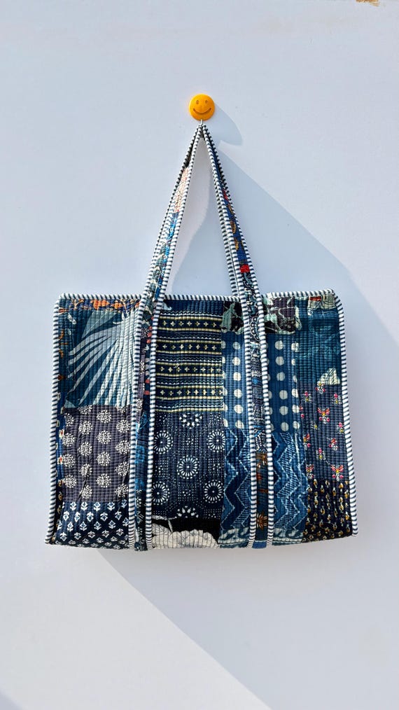 Patchwork Quilted Cotton Bag | Handmade Tote | Vintage-Style Fabric Shoulder Bag.