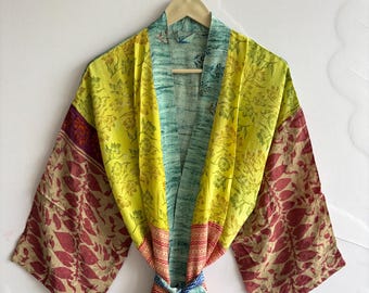 Bohemian Crepe Silk Kimono Kaftan | Artisan Handmade Luxury Silk Robe for Women