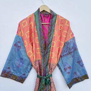 Handcrafted Patola Silk Kimono Robe – Indian Heritage Textile – Festival Wear Kaftan