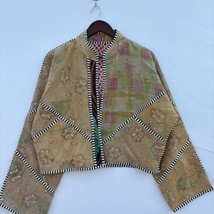 Kurtka Gudri w stylu vintage, indyjska, dwustronna, patchworkowa, pikowana, rzemieślnicza