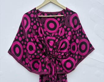 Handmade Crepe Silk Kaftan Dress, Bohemian Maxi Beach Cover Up