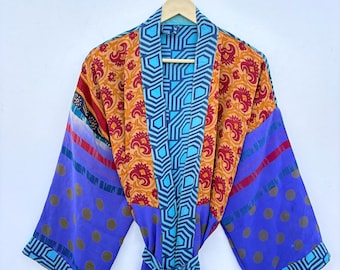 Vintage Pure Silk Robe | Handmade Long Kimono Robe | Luxury Dressing Gown | Bohemian Loungewear.