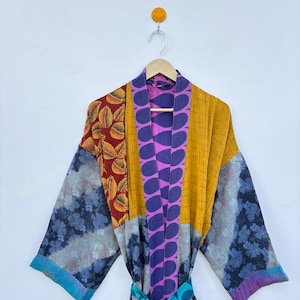 Handmade Crepe Silk Kimono Robe: Floral Boho Loungewear Duster