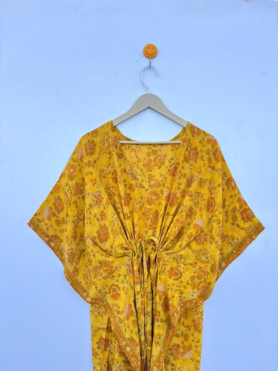 Handmade Vintage Crepe Silk Kaftan | Boho Silk Dress | Summer Resort Wear